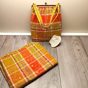 Vintage 1950s Greta Plattry for Ingber Embroidered Plaid Purse & Fabric Pie
